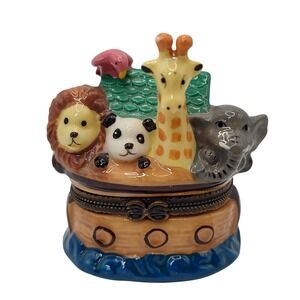 Vintage Noahs Ark Hinged Trinket Box Animals Water Baby Gift Nursery‎ 1990s